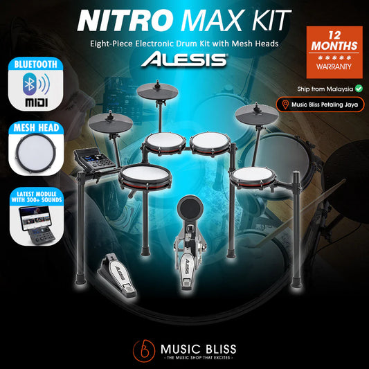 Alesis Nitro Max 8-Piece Electronic Drum Kit with Mesh Heads and Bluetooth
