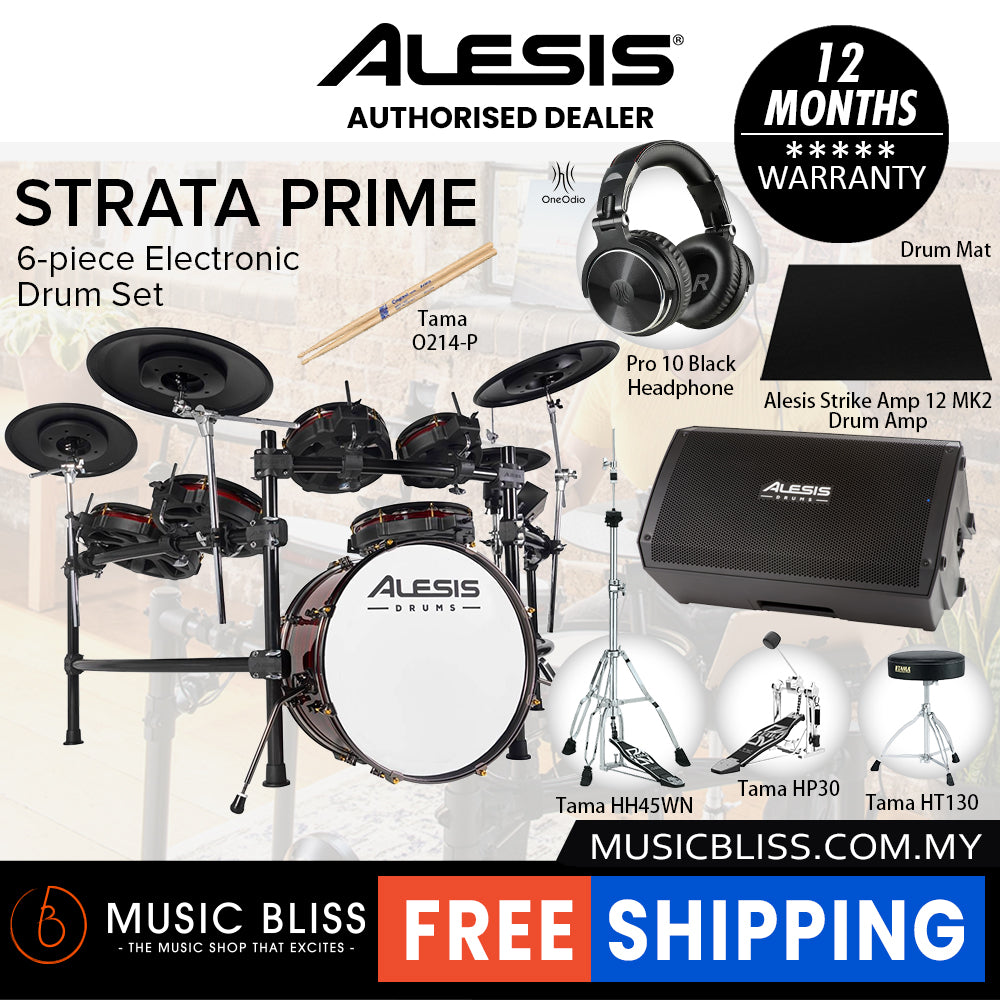 Alesis Strata Prime Electronic Drum Kit with Tama Hardware, Drumstick, Drum Stool, and Headphone