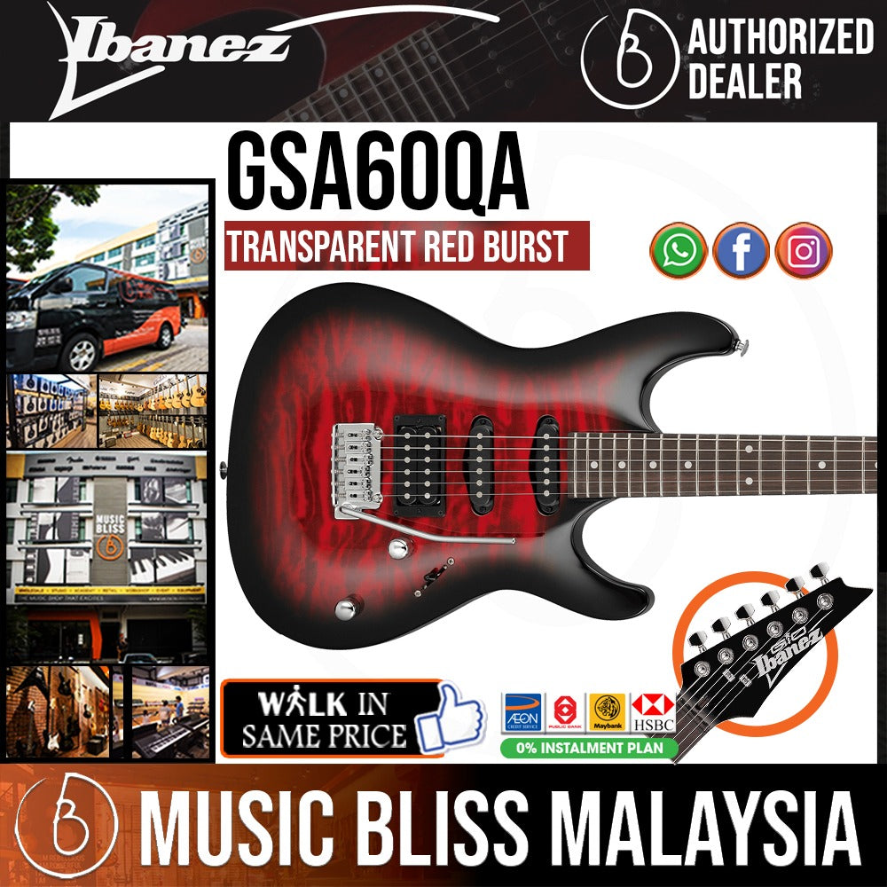Ibanez GIO GSA60QA - Transparent Red Burst - Music Bliss Malaysia