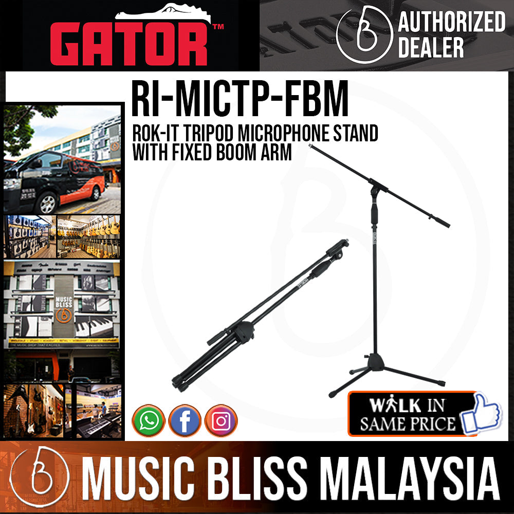 Gator Rok-It RI-MICTP-FBM Tripod Microphone Stand with Fixed Boom Arm - Music Bliss Malaysia