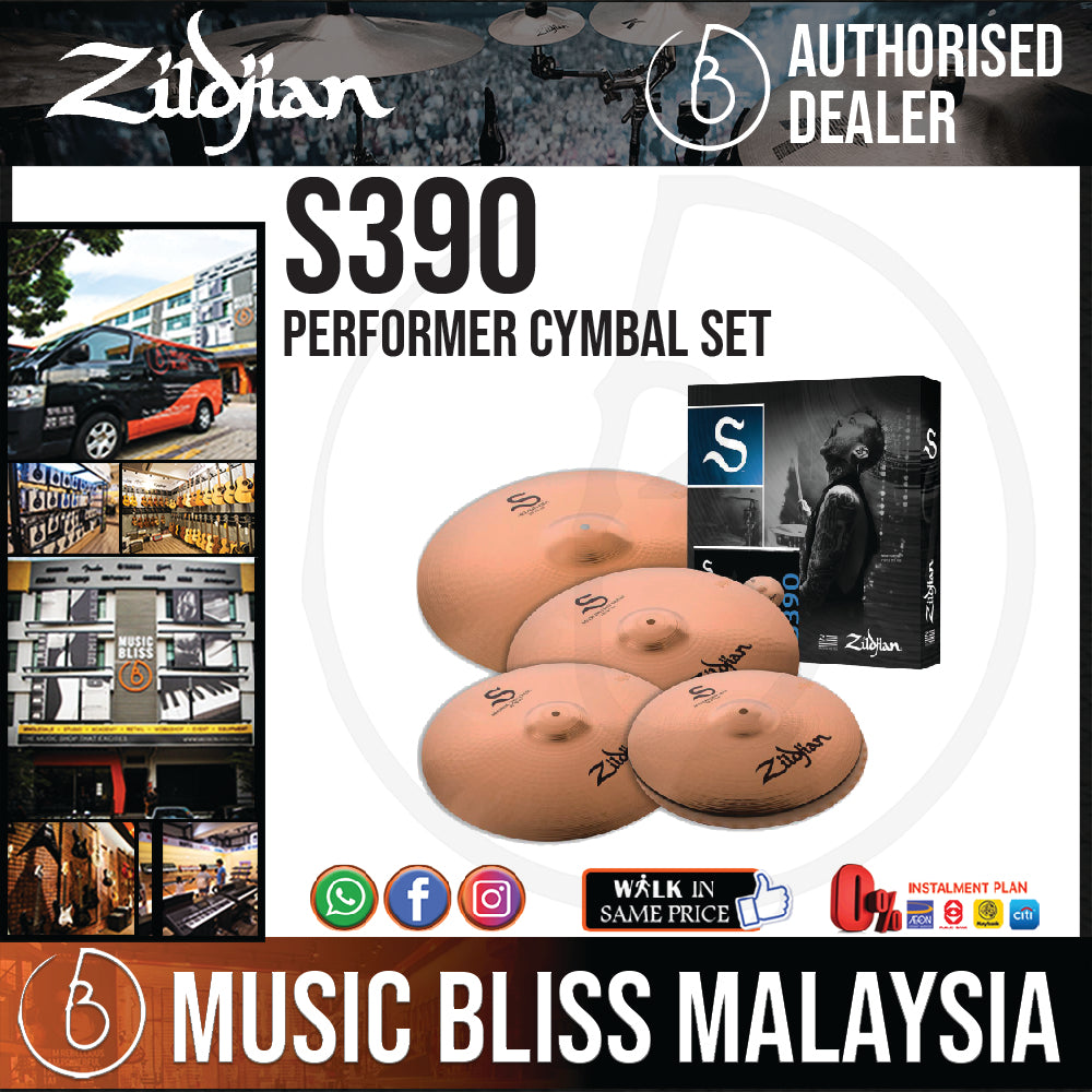 Zildjian S390 Performer Cymbal Set 14" Hi-Hat, 16" and 18" Crash, 20" Ride Cymbal Set (S-390) - Music Bliss Malaysia