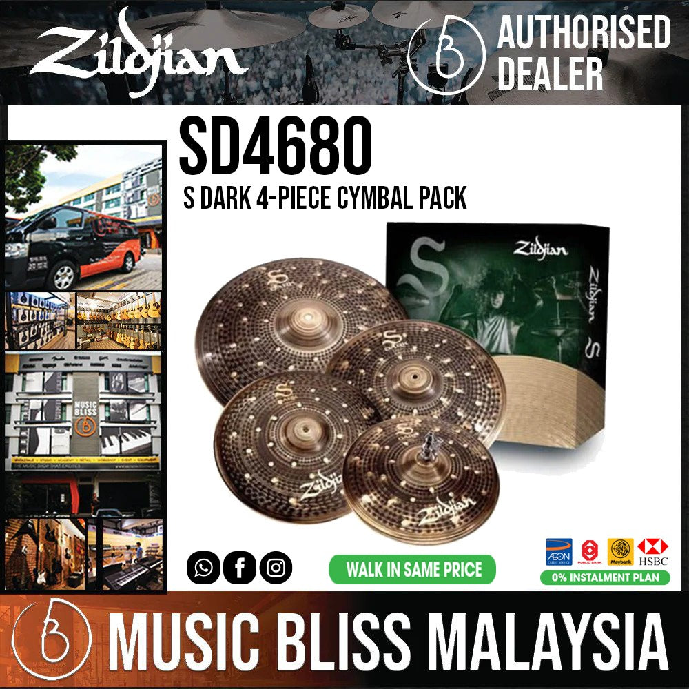 Zildjian SD4680 S Dark Cymbal Pack - 14" Hi-hats, 16" and 18" Crashes, and 20" Ride - Music Bliss Malaysia