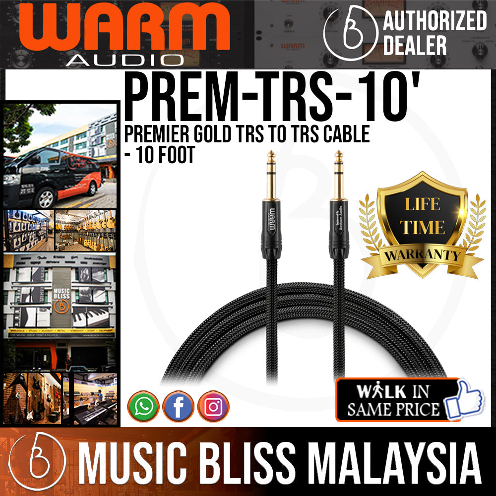 Warm Audio Premier Gold TRS to TRS Cable - 10-foot (Prem-TRS-10') - Music Bliss Malaysia