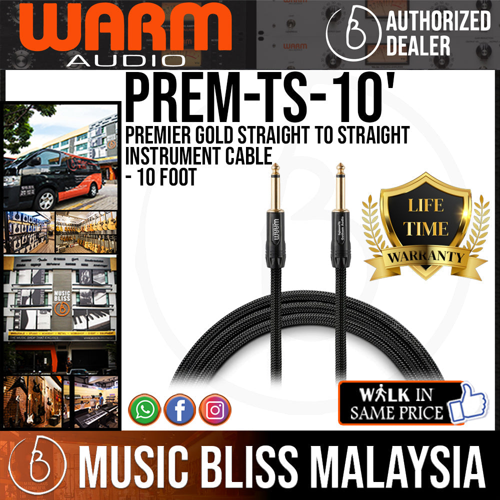 Warm Audio Premier Gold Straight to Straight Instrument Cable - 10-foot (Prem-TS-10') - Music Bliss Malaysia