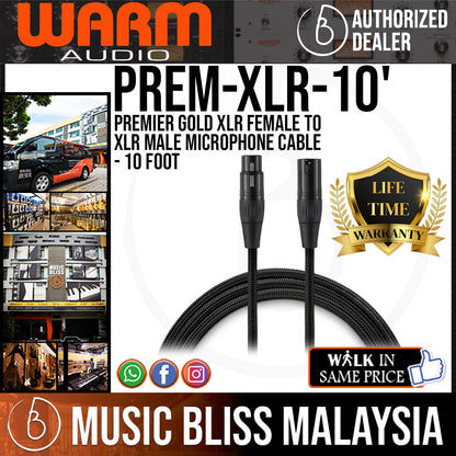 Warm Audio Premier Gold XLR Female to XLR Male Microphone Cable - 10-foot (Prem-XLR-10') - Music Bliss Malaysia