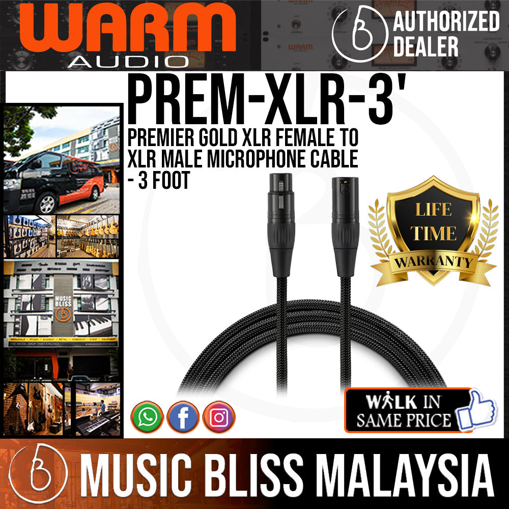 Warm Audio Premier Gold XLR Female to XLR Male Microphone Cable - 3-foot (Prem-XLR-3') - Music Bliss Malaysia