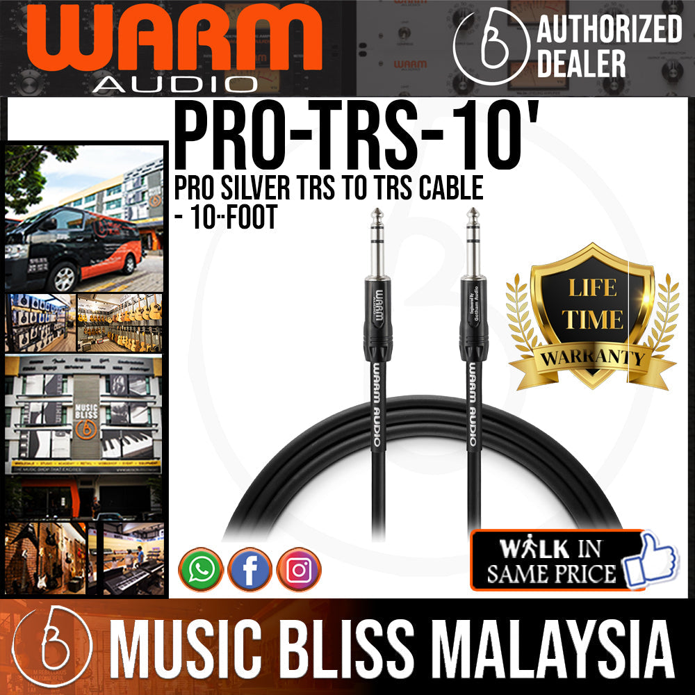 Warm Audio Pro-TRS-10' Pro Silver TRS to TRS Cable - 10-foot (Pro-TRS-10') - Music Bliss Malaysia