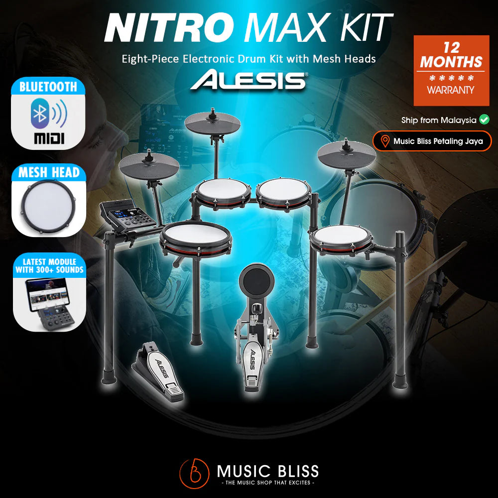 Alesis Nitro Max 8-Piece Electronic Drum Kit with Mesh Heads and Bluetooth