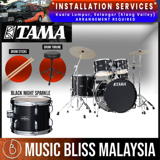 Tama Stagestar 5-piece Drum Set with Drumsticks and Throne - 22" Kick - Black Night Sparkle - Music Bliss Malaysia