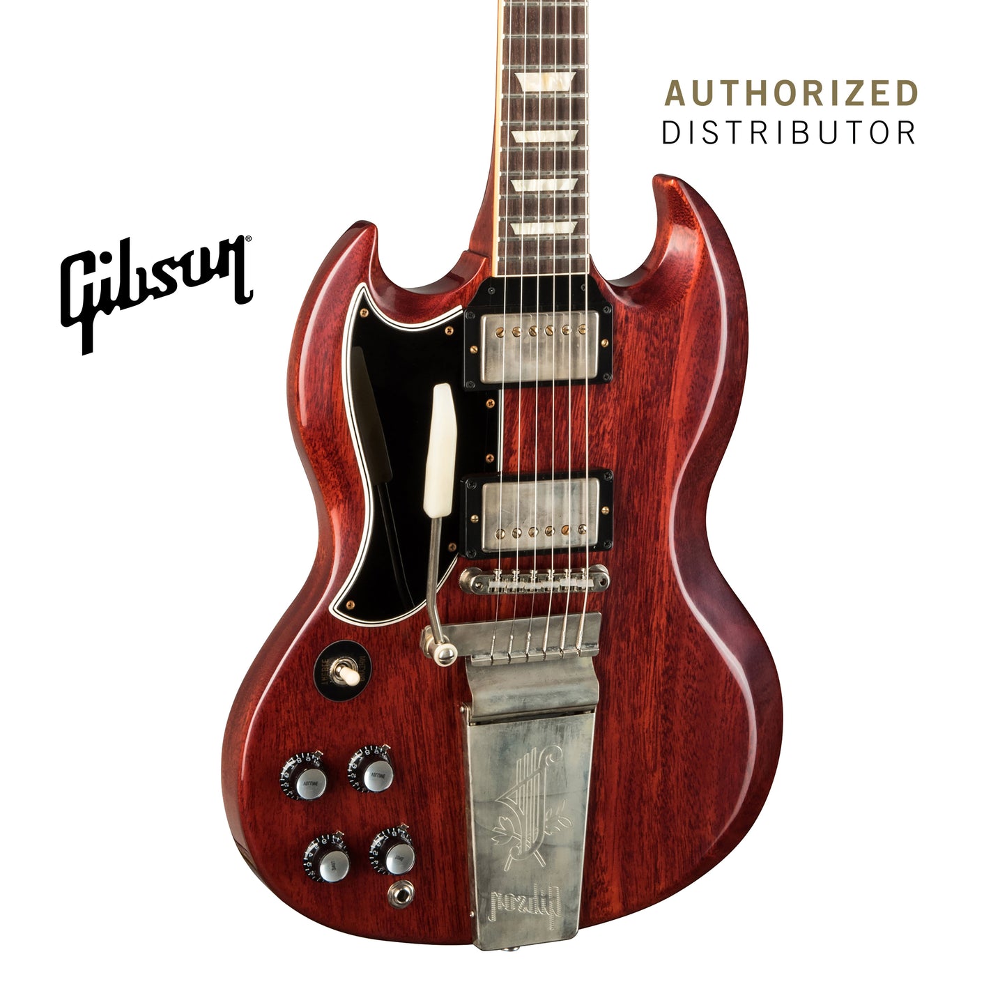 GIBSON 1964 SG STANDARD REISSUE WITH MAESTRO VIBROLA VOS LEFT-HANDED ELECTRIC ELECTRIC GUITAR - CHERRY RED - Music Bliss Malaysia