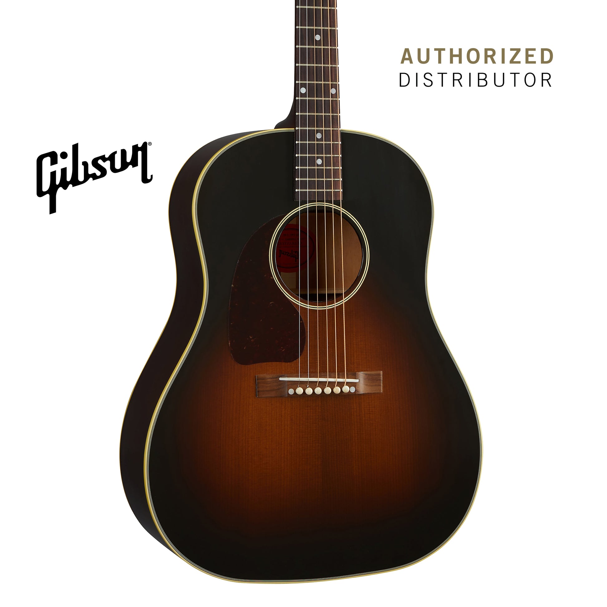 GIBSON 1942 BANNER J-45 LEFT-HANDED ACOUSTIC GUITAR - VINTAGE SUNBURST - Music Bliss Malaysia