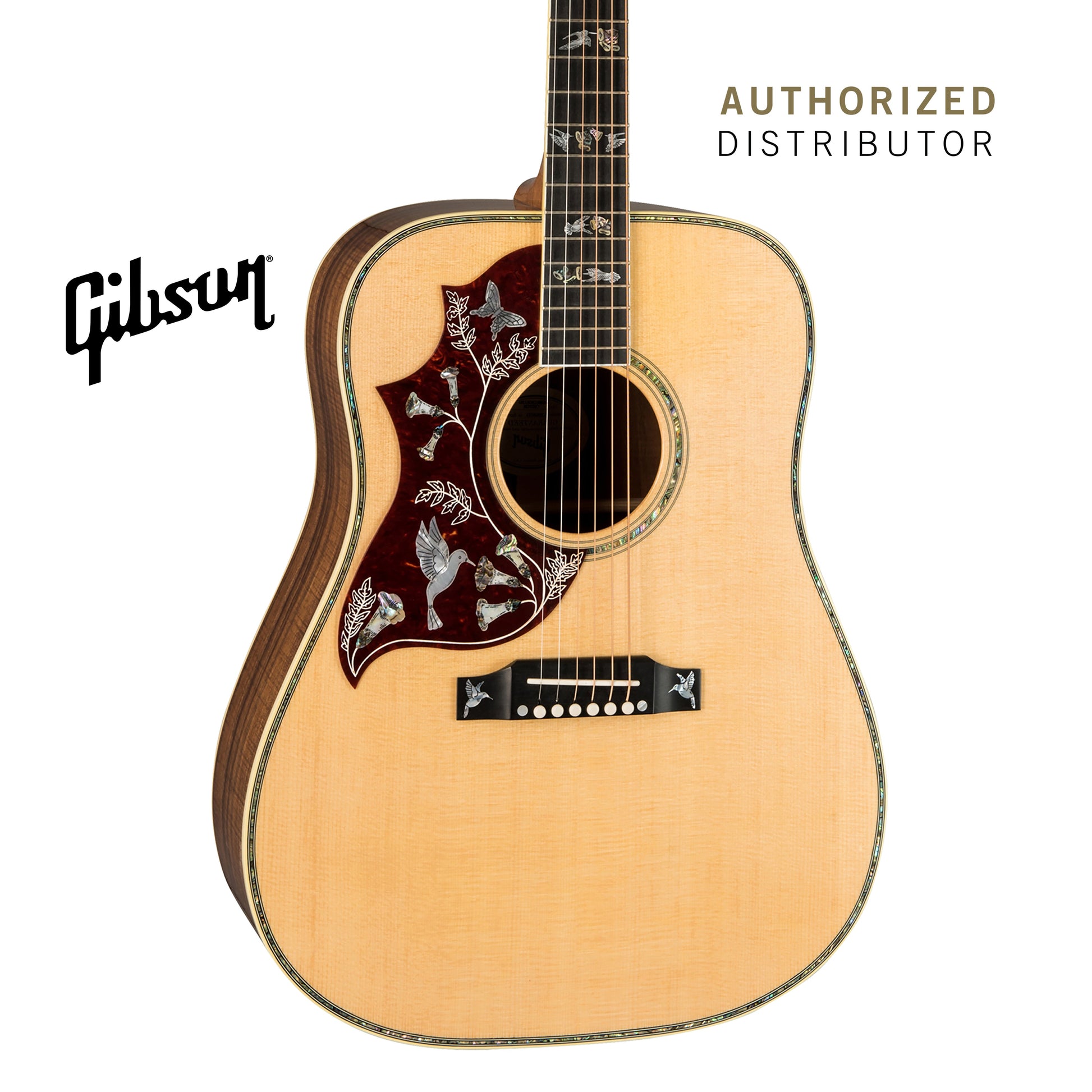 GIBSON HUMMINGBIRD CUSTOM KOA LEFT-HANDED ACOUSTIC GUITAR - ANTIQUE NATURAL - Music Bliss Malaysia
