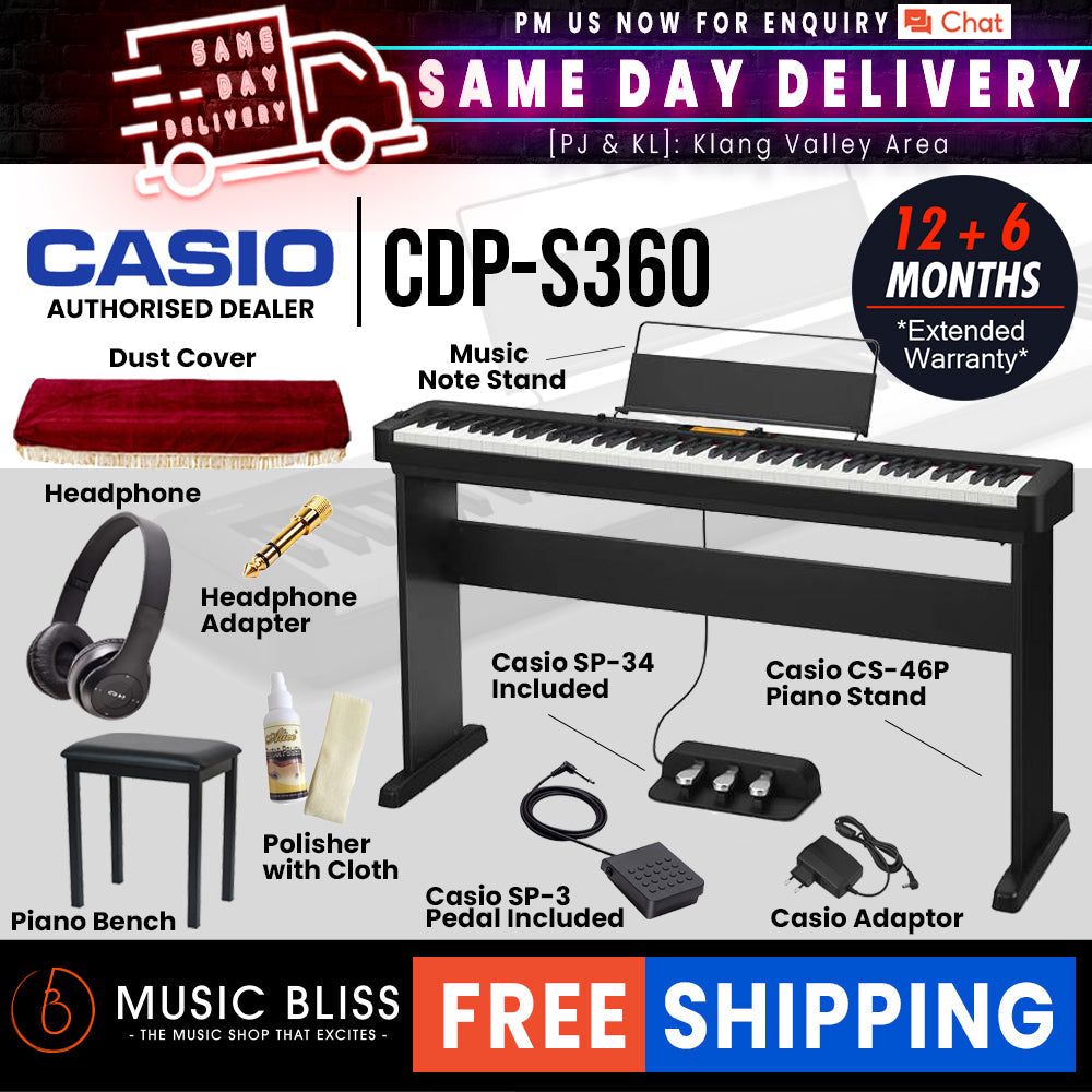 Casio CDP-S360 88-key Digital Piano Home Package - Black - Music Bliss Malaysia