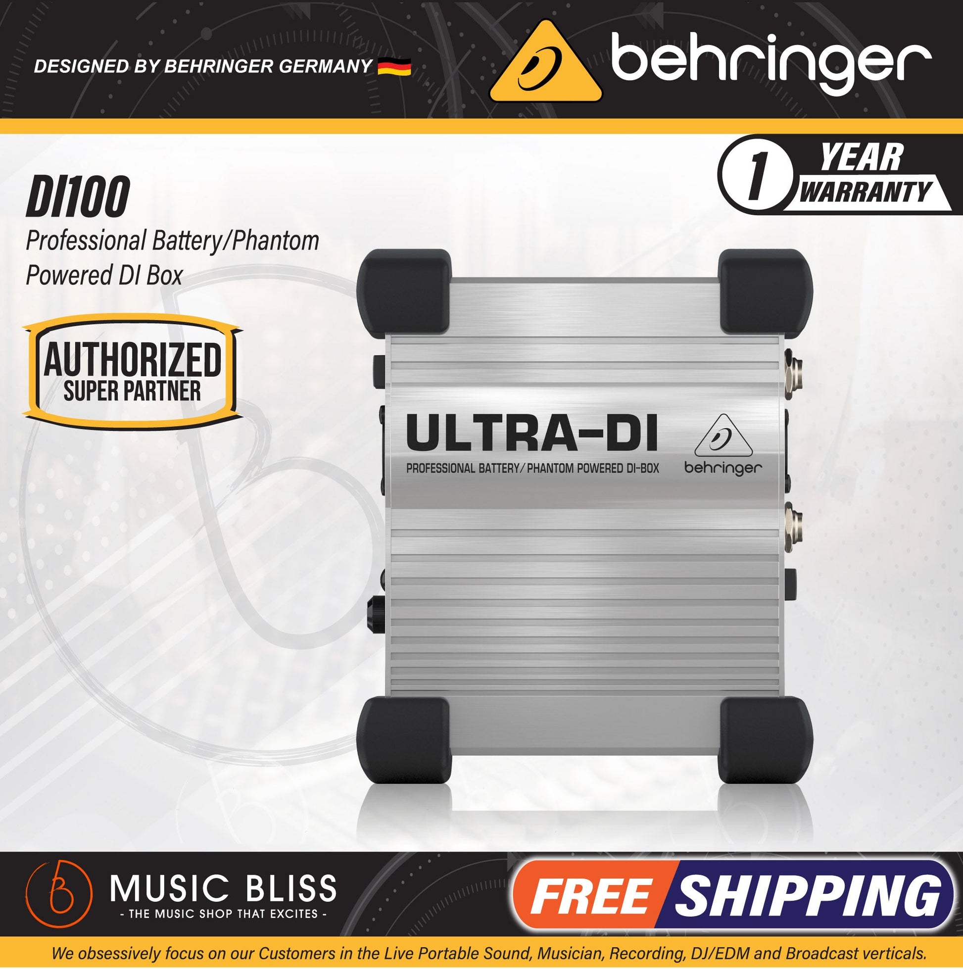 Behringer Ultra-DI DI100 1-channel Active Microphone / Instrument Direct Box - Music Bliss Malaysia