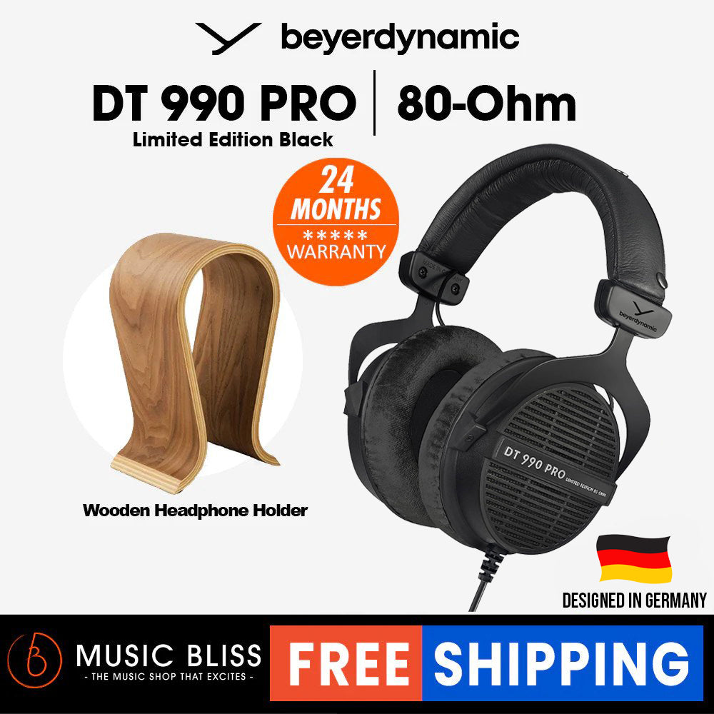 Beyerdynamic DT 990 PRO 80 Ohm Over-Ear Studio Headphones Limited Edition. Open Construction, Wired with Wooden Headphone Holder - Music Bliss Malaysia