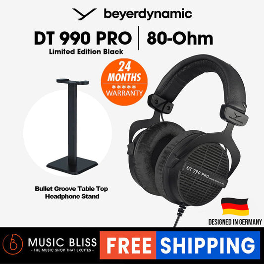 Beyerdynamic DT 990 PRO 80 Ohm Over-Ear Studio Headphones Limited Edition. Open Construction, Wired With Bullet Groove Table Top Headphone Stand - Music Bliss Malaysia