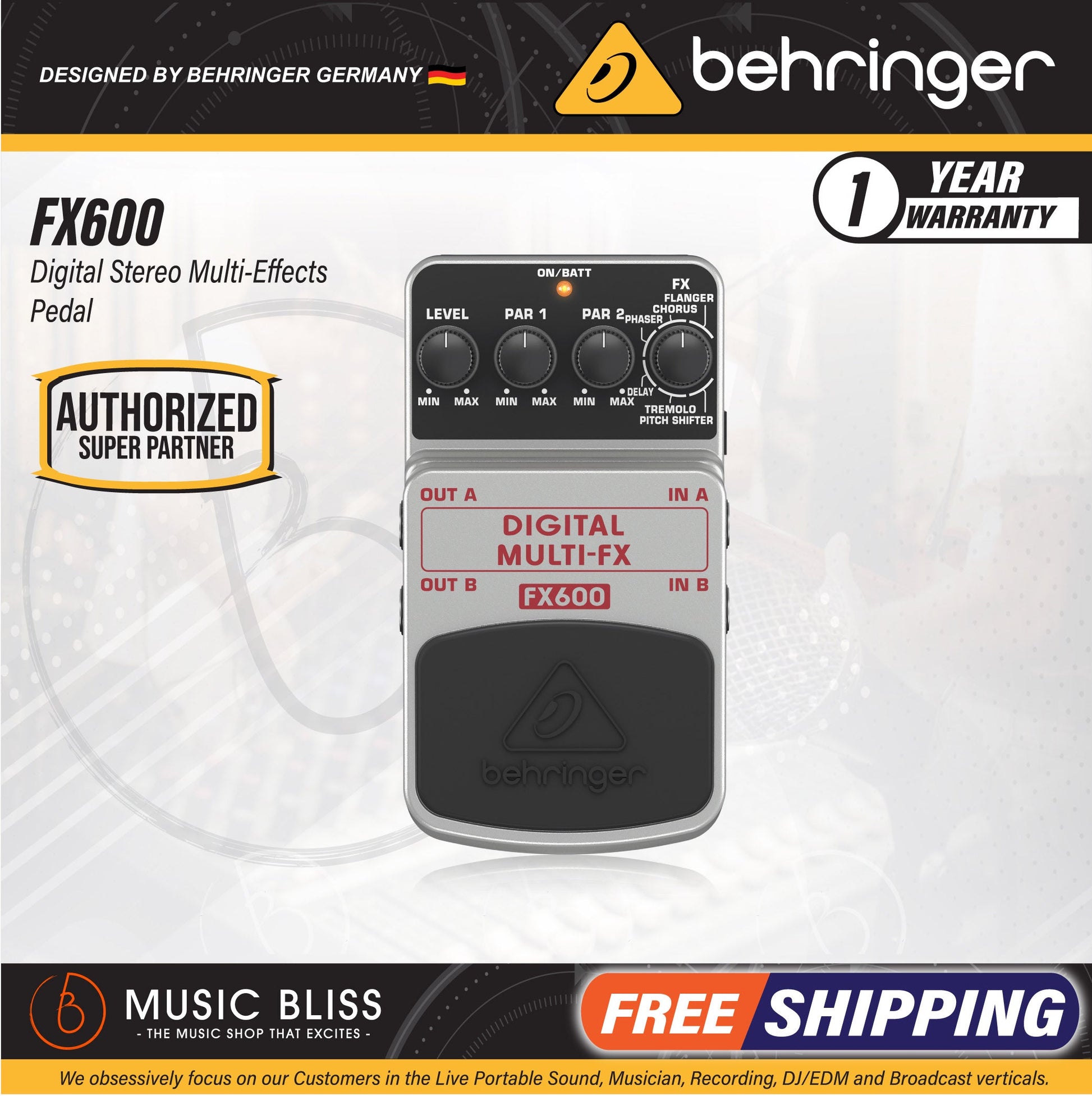 Behringer FX600 Digital Multi-FX Guitar Effects Pedal - Music Bliss Malaysia