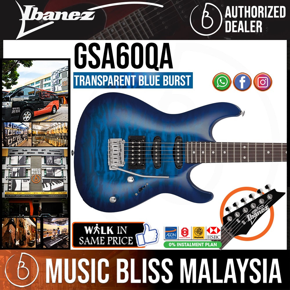 Ibanez GIO GSA60QA - Transparent Blue Burst - Music Bliss Malaysia