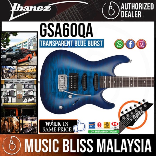 Ibanez GIO GSA60QA - Transparent Blue Burst - Music Bliss Malaysia