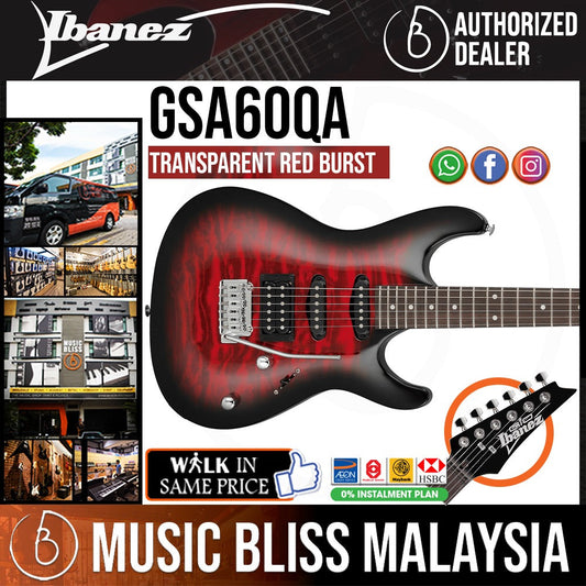 Ibanez GIO GSA60QA - Transparent Red Burst - Music Bliss Malaysia