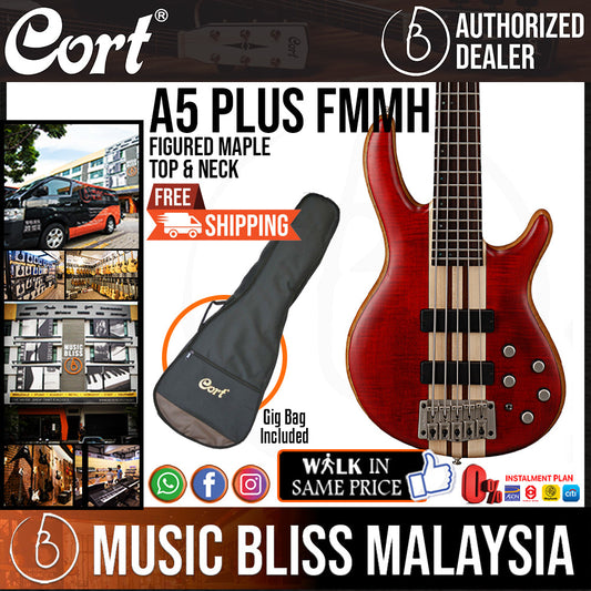 Cort A5 Plus FMMH 5-String Bass Guitar with Bag - Open Pore Black Cherry (A-5 A 5) - Music Bliss Malaysia