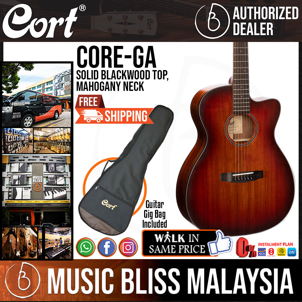 Cort Core-GA All Blackwood Acoustic Guitar with Bag - Open Pore Light Burst - Music Bliss Malaysia
