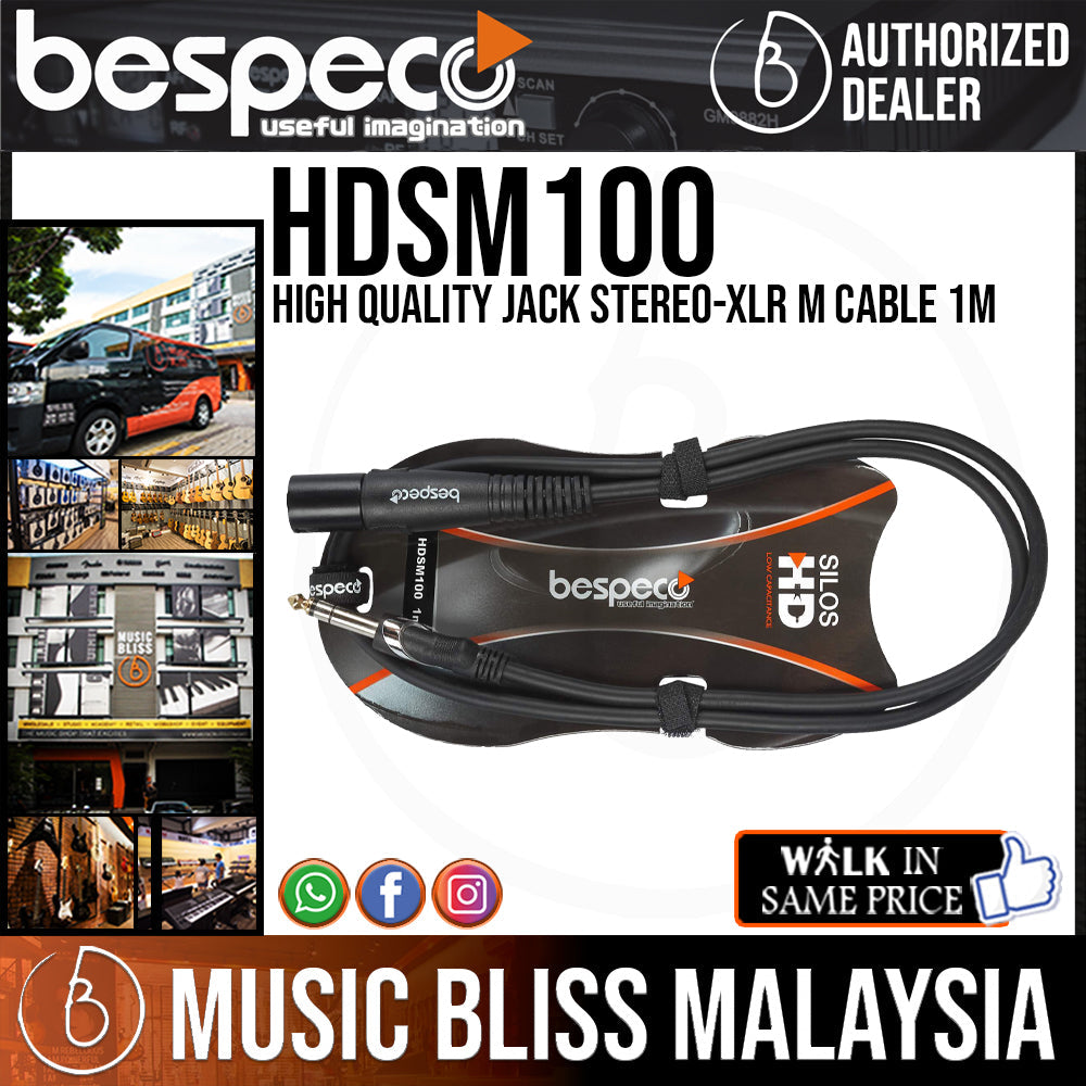 Bespeco HDSM100 High Quality Jack Stereo-XLR M Cable 1M - Music Bliss Malaysia