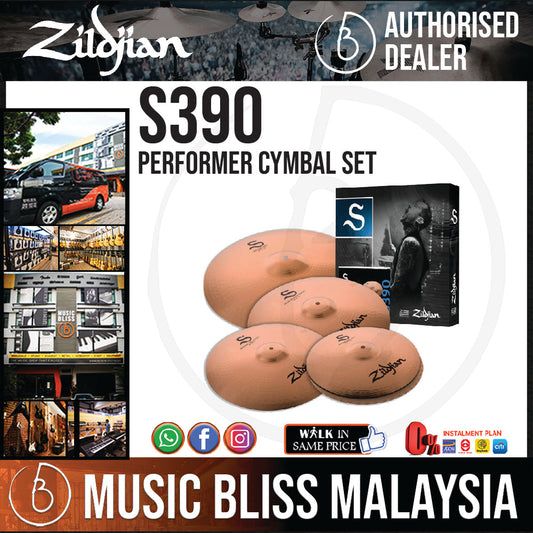 Zildjian S390 Performer Cymbal Set 14" Hi-Hat, 16" and 18" Crash, 20" Ride Cymbal Set (S-390) - Music Bliss Malaysia