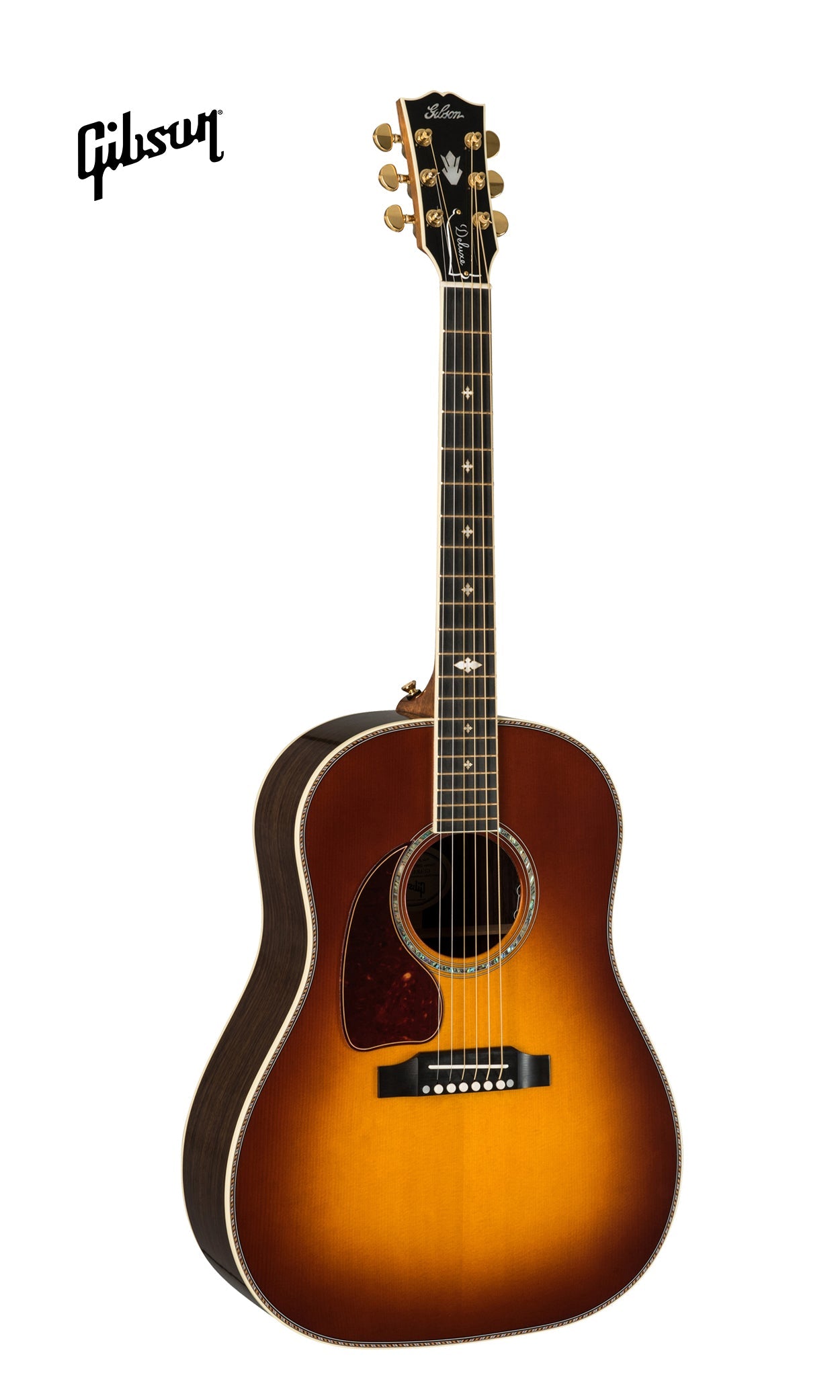 GIBSON J-45 DELUXE ROSEWOOD LEFT-HANDED ACOUSTIC-ELECTRIC GUITAR - ROSEWOOD BURST - Music Bliss Malaysia