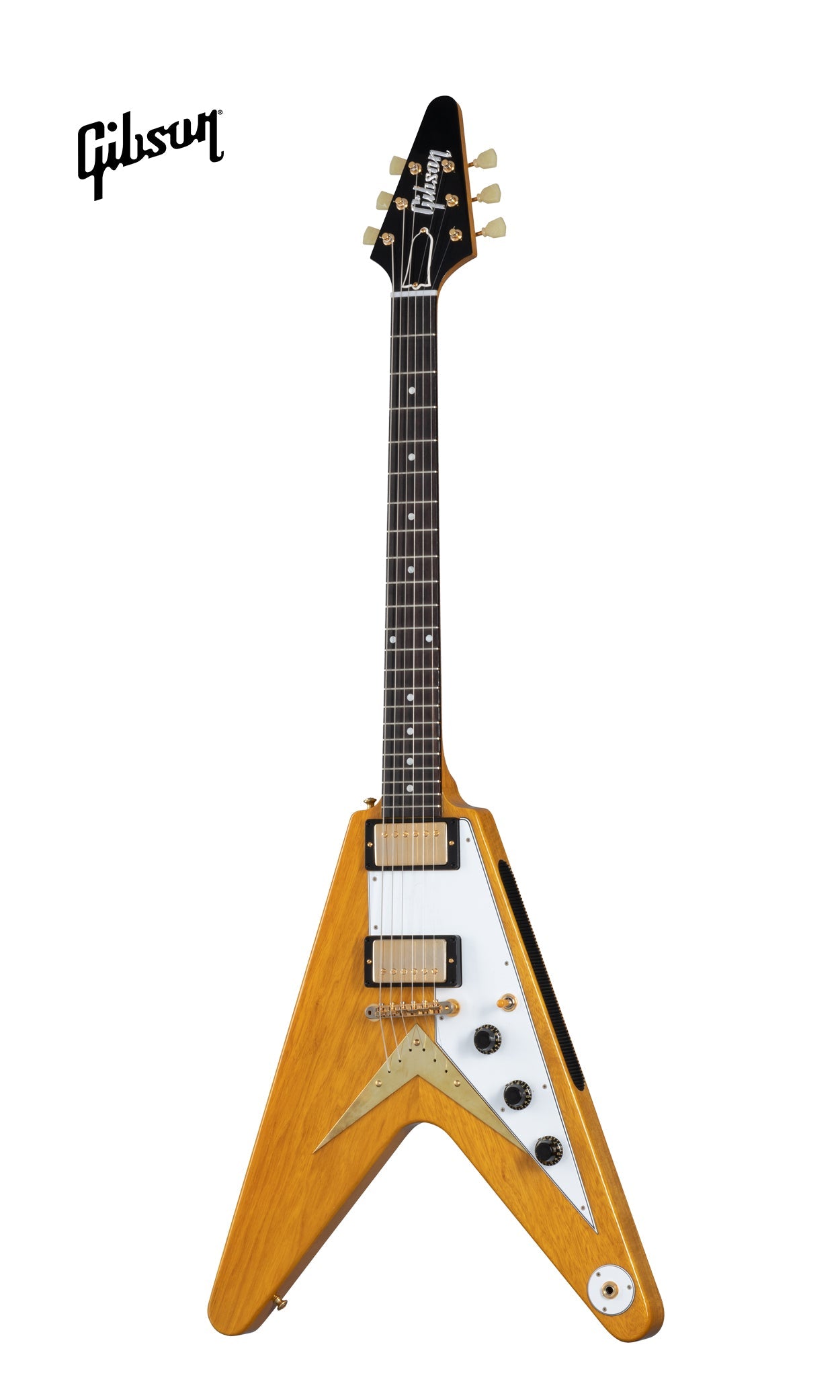 GIBSON 1958 KORINA FLYING V ELECTRIC GUITAR WITH WHITE PICKGUARD - NATURAL - Music Bliss Malaysia