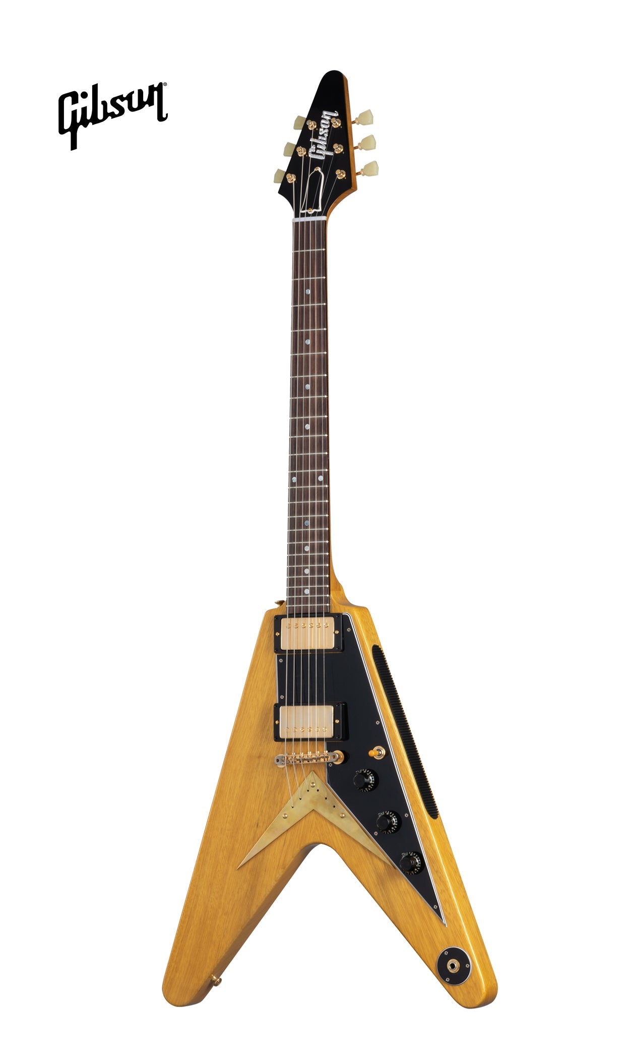 GIBSON 1958 KORINA FLYING V ELECTRIC GUITAR WITH BLACK PICKGUARD - NATURAL - Music Bliss Malaysia