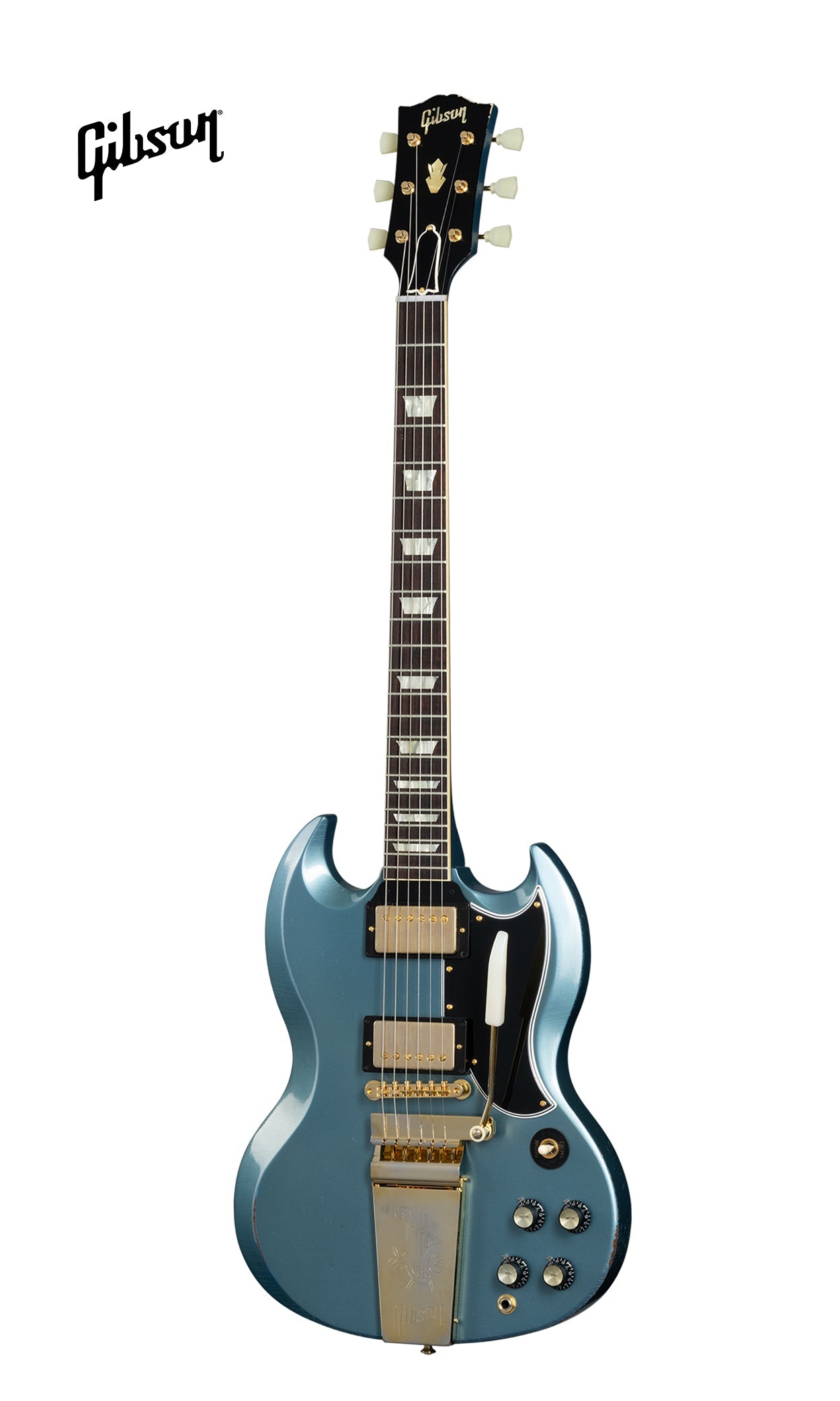 GIBSON 1964 SG STANDARD REISSUE WITH MAESTRO VIBROLA LIGHT AGED ELECTRIC GUITAR - ANTIQUE PELHAM BLUE - Music Bliss Malaysia