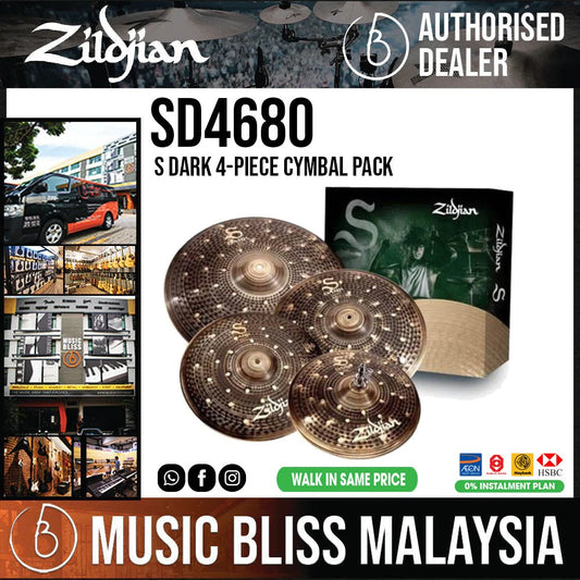 Zildjian SD4680 S Dark Cymbal Pack - 14" Hi-hats, 16" and 18" Crashes, and 20" Ride - Music Bliss Malaysia