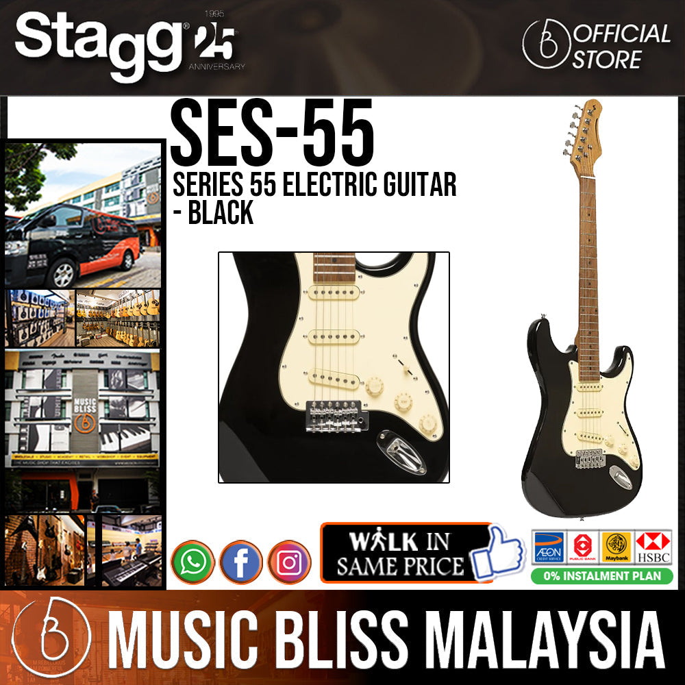 Stagg SES-55 Series 55 Electric Guitar - Black - Music Bliss Malaysia