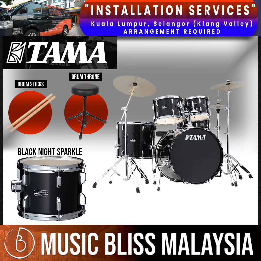 Tama Stagestar 5-piece Drum Set with Drumsticks and Throne - 22" Kick - Black Night Sparkle - Music Bliss Malaysia