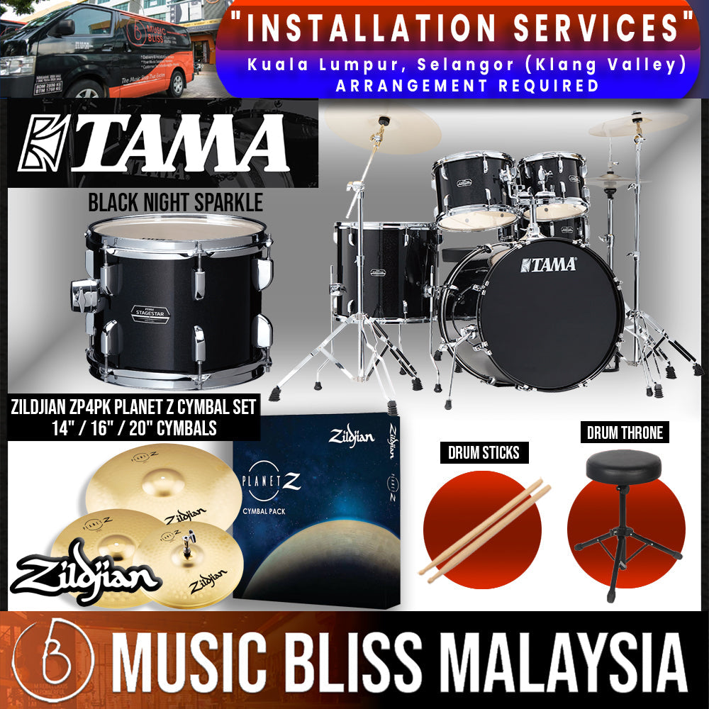 Tama Stagestar 5-piece Drum Set with Drumsticks and Throne - 22" Kick - Black Night Sparkle - Music Bliss Malaysia