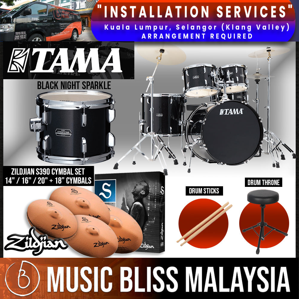 Tama Stagestar 5-piece Drum Set with Drumsticks and Throne - 22" Kick - Black Night Sparkle - Music Bliss Malaysia
