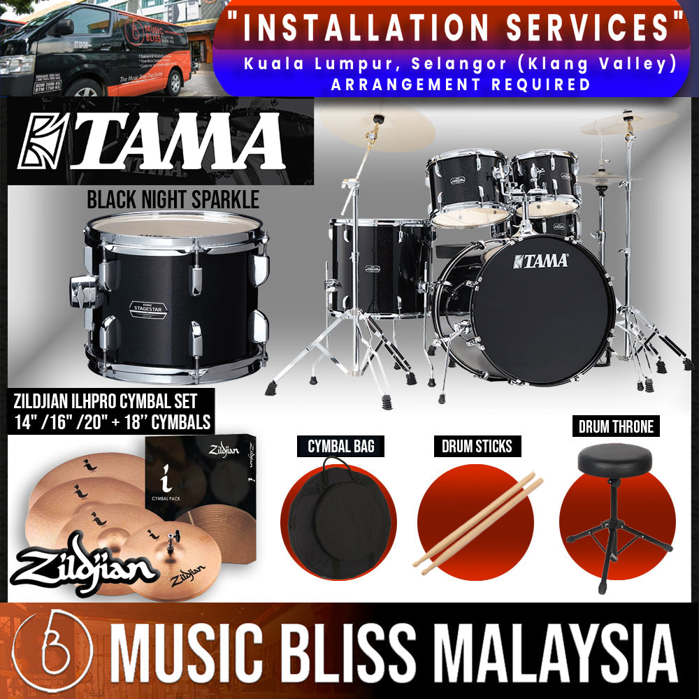 Tama Stagestar 5-piece Drum Set with Drumsticks and Throne - 22" Kick - Black Night Sparkle - Music Bliss Malaysia
