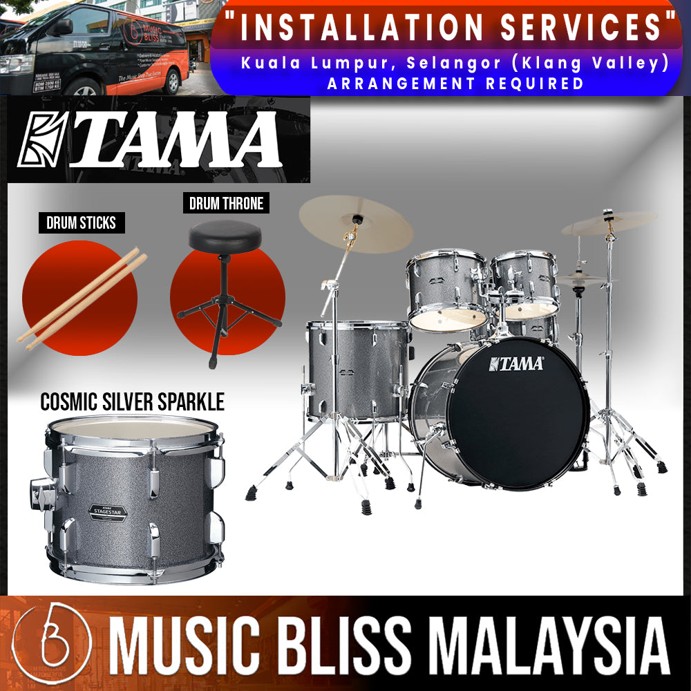 Tama Stagestar 5-piece Drum Set with Drumsticks and Throne - 22" Kick - Cosmic Silver Sparkle - Music Bliss Malaysia
