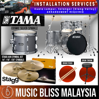 Tama Stagestar 5-piece Drum Set with Drumsticks and Throne - 22" Kick - Cosmic Silver Sparkle - Music Bliss Malaysia