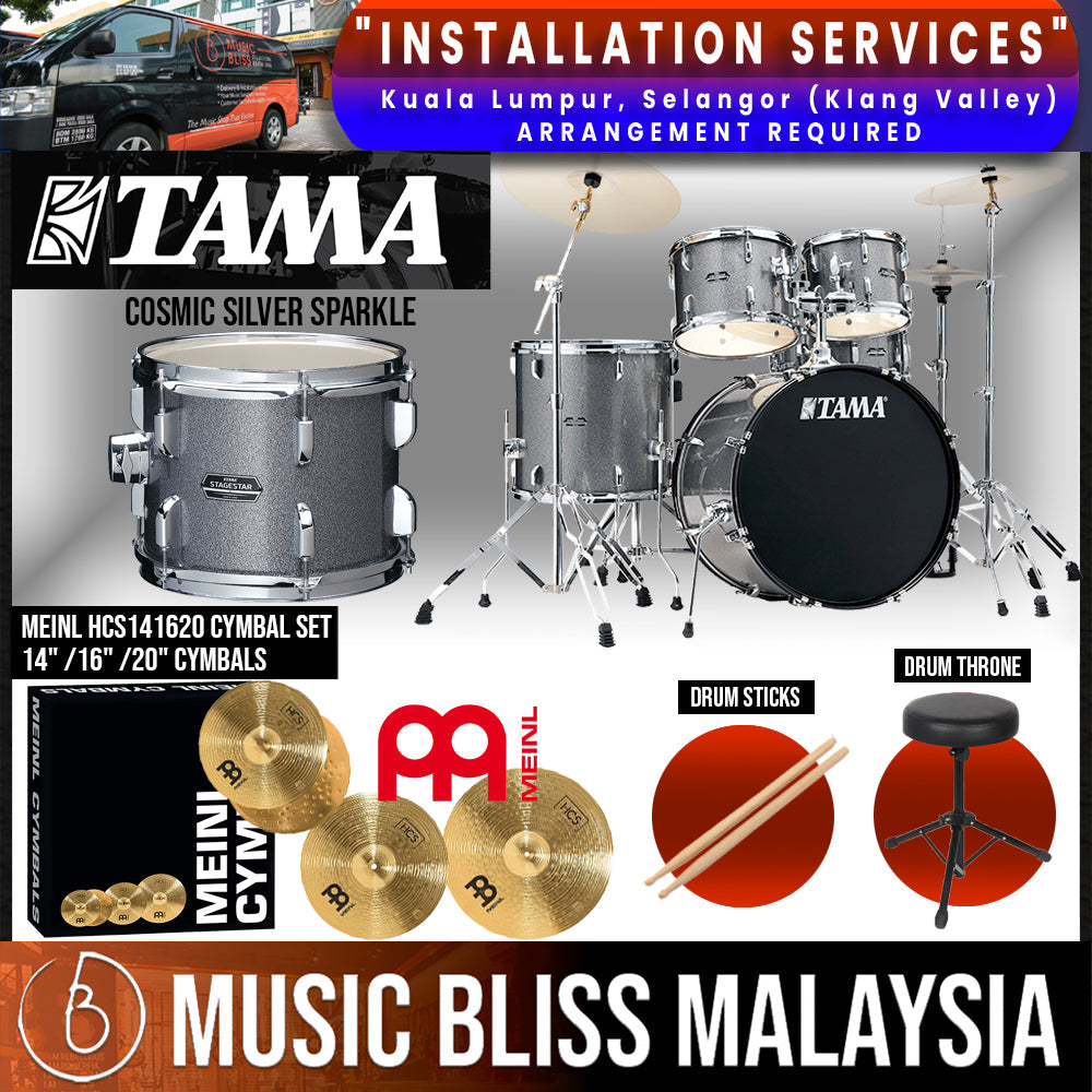 Tama Stagestar 5-piece Drum Set with Drumsticks and Throne - 22" Kick - Cosmic Silver Sparkle - Music Bliss Malaysia