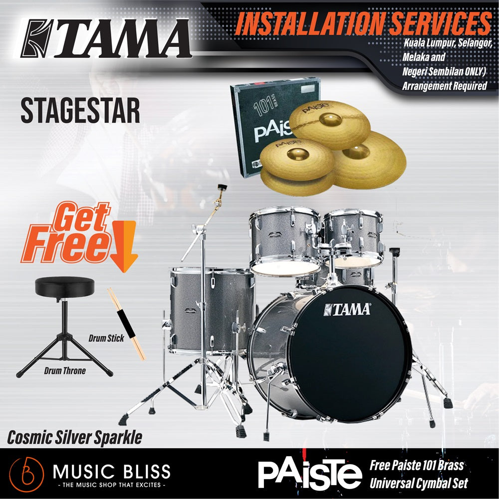 Tama Stagestar 5-piece Drum Set with Drumsticks and Throne - 22" Kick - Cosmic Silver Sparkle - Music Bliss Malaysia