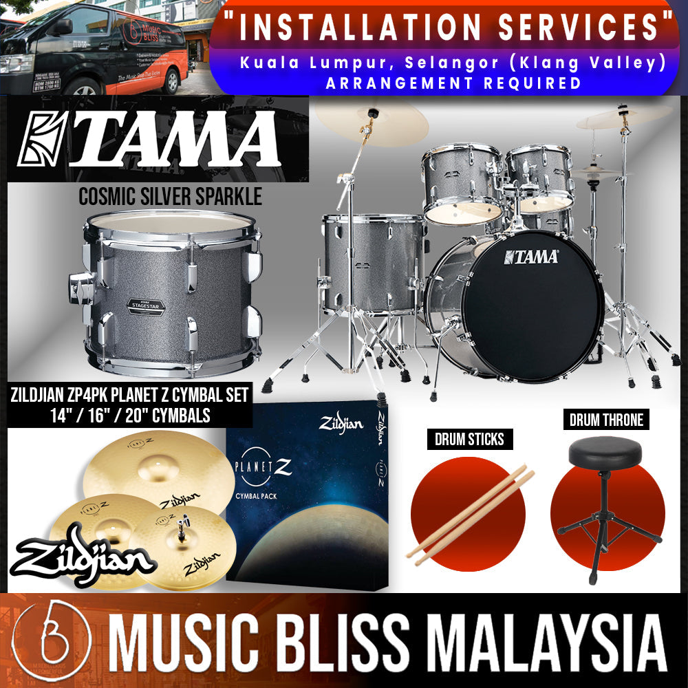 Tama Stagestar 5-piece Drum Set with Drumsticks and Throne - 22" Kick - Cosmic Silver Sparkle - Music Bliss Malaysia