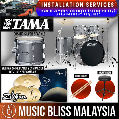 Tama Stagestar 5-piece Drum Set with Drumsticks and Throne - 22" Kick - Cosmic Silver Sparkle - Music Bliss Malaysia