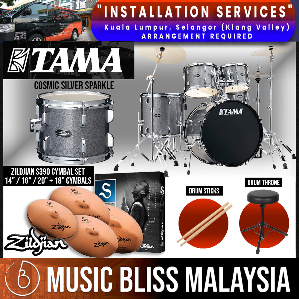 Tama Stagestar 5-piece Drum Set with Drumsticks and Throne - 22" Kick - Cosmic Silver Sparkle - Music Bliss Malaysia