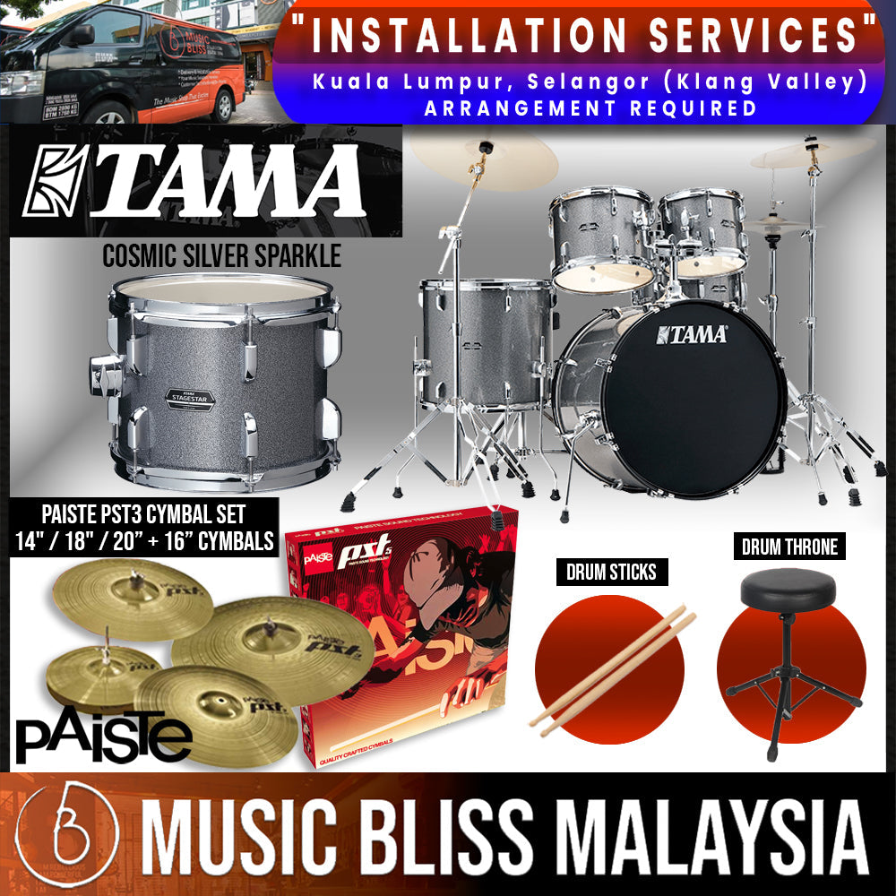 Tama Stagestar 5-piece Drum Set with Drumsticks and Throne - 22" Kick - Cosmic Silver Sparkle - Music Bliss Malaysia