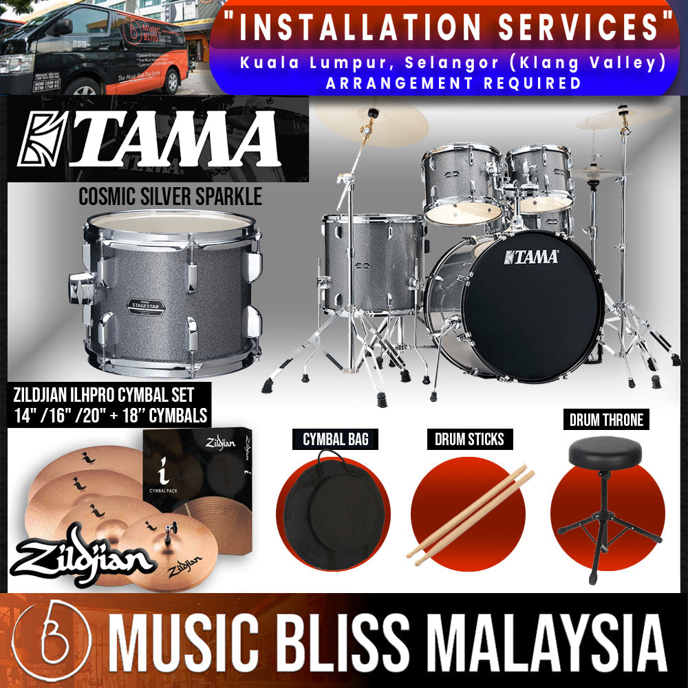 Tama Stagestar 5-piece Drum Set with Drumsticks and Throne - 22" Kick - Cosmic Silver Sparkle - Music Bliss Malaysia