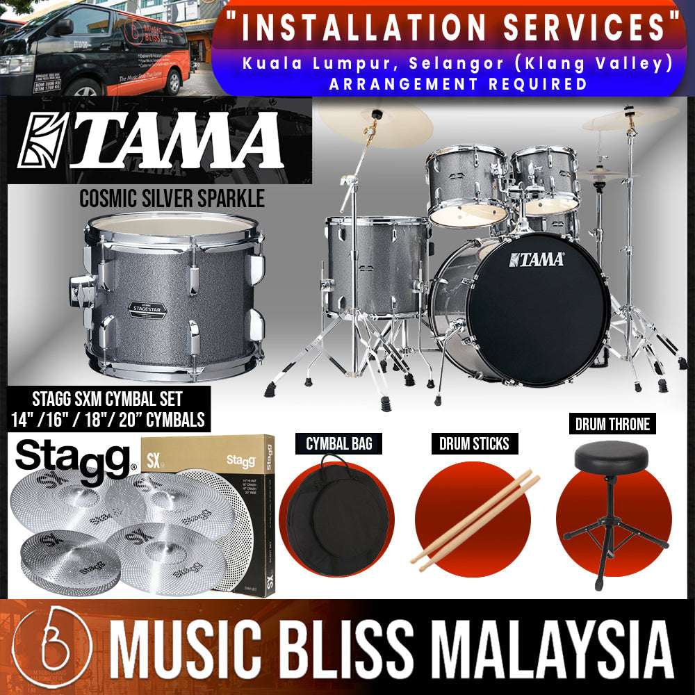 Tama Stagestar 5-piece Drum Set with Drumsticks and Throne - 22" Kick - Cosmic Silver Sparkle - Music Bliss Malaysia