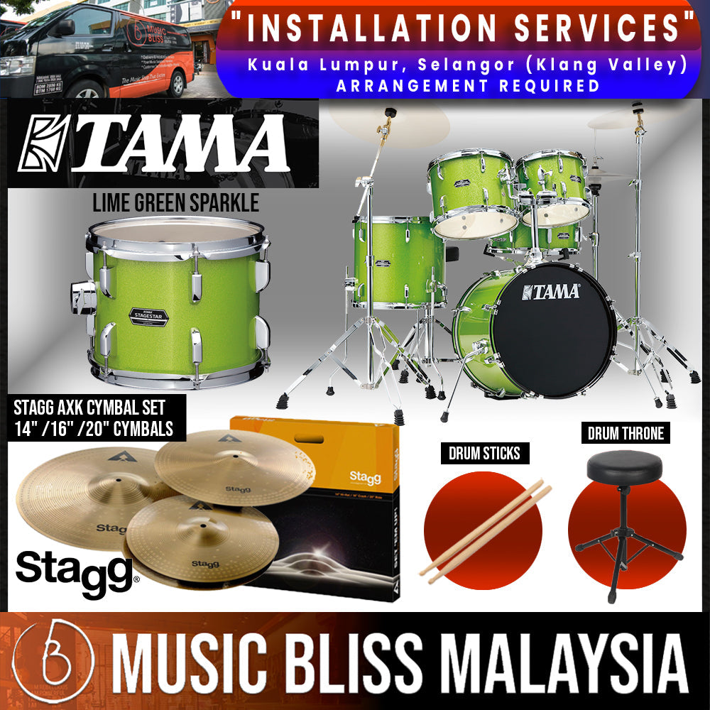 Tama Stagestar 5-piece Drum Set with Drumsticks and Throne - 22" Kick - Lime Green Sparkle - Music Bliss Malaysia