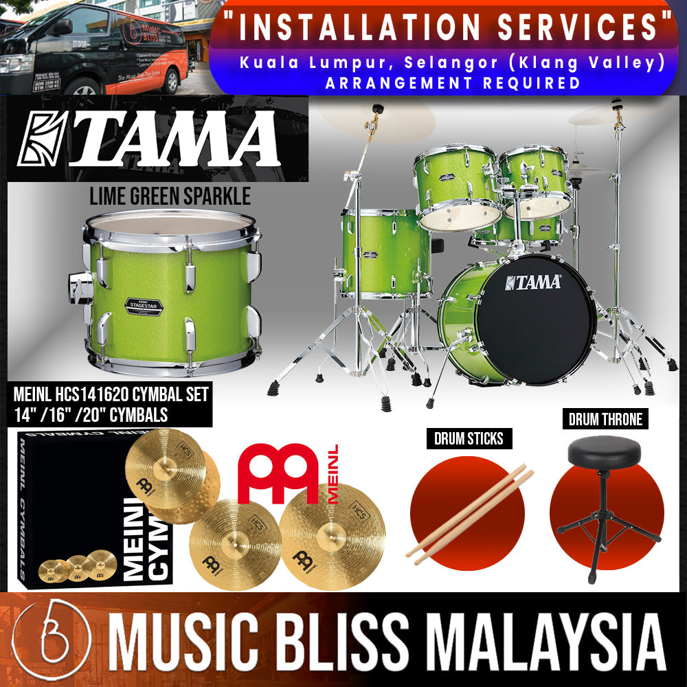 Tama Stagestar 5-piece Drum Set with Drumsticks and Throne - 22" Kick - Lime Green Sparkle - Music Bliss Malaysia